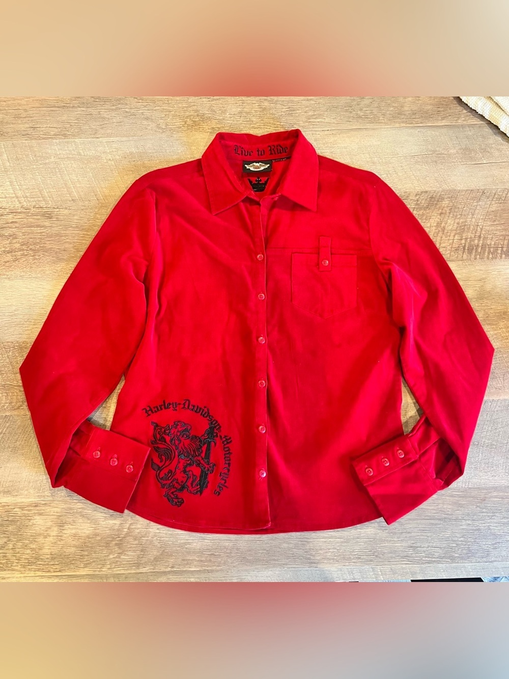 Harley-Davidson Red Long Sleeve Shirt with Black Embroidery
